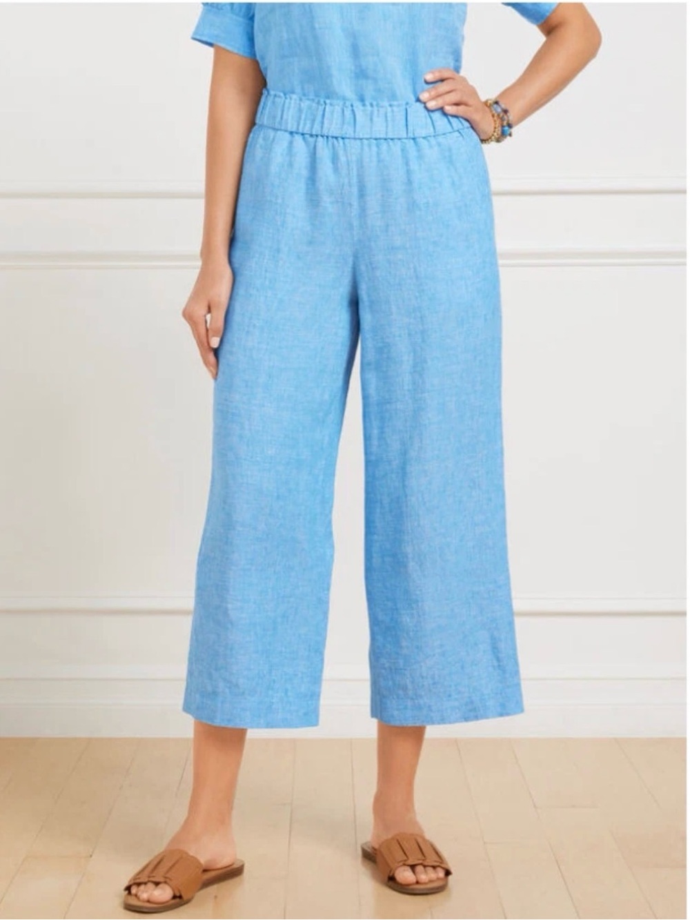 TALBOTS NWT Wide Crop Pull-On Washed 100% Linen Blue Pants– Plus Petite Size 2XP